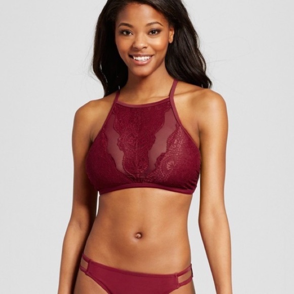 Xhilaration Other - ✨ Xhilaration Lace High Neck Burgundy Halter Bikini Top Size Medium